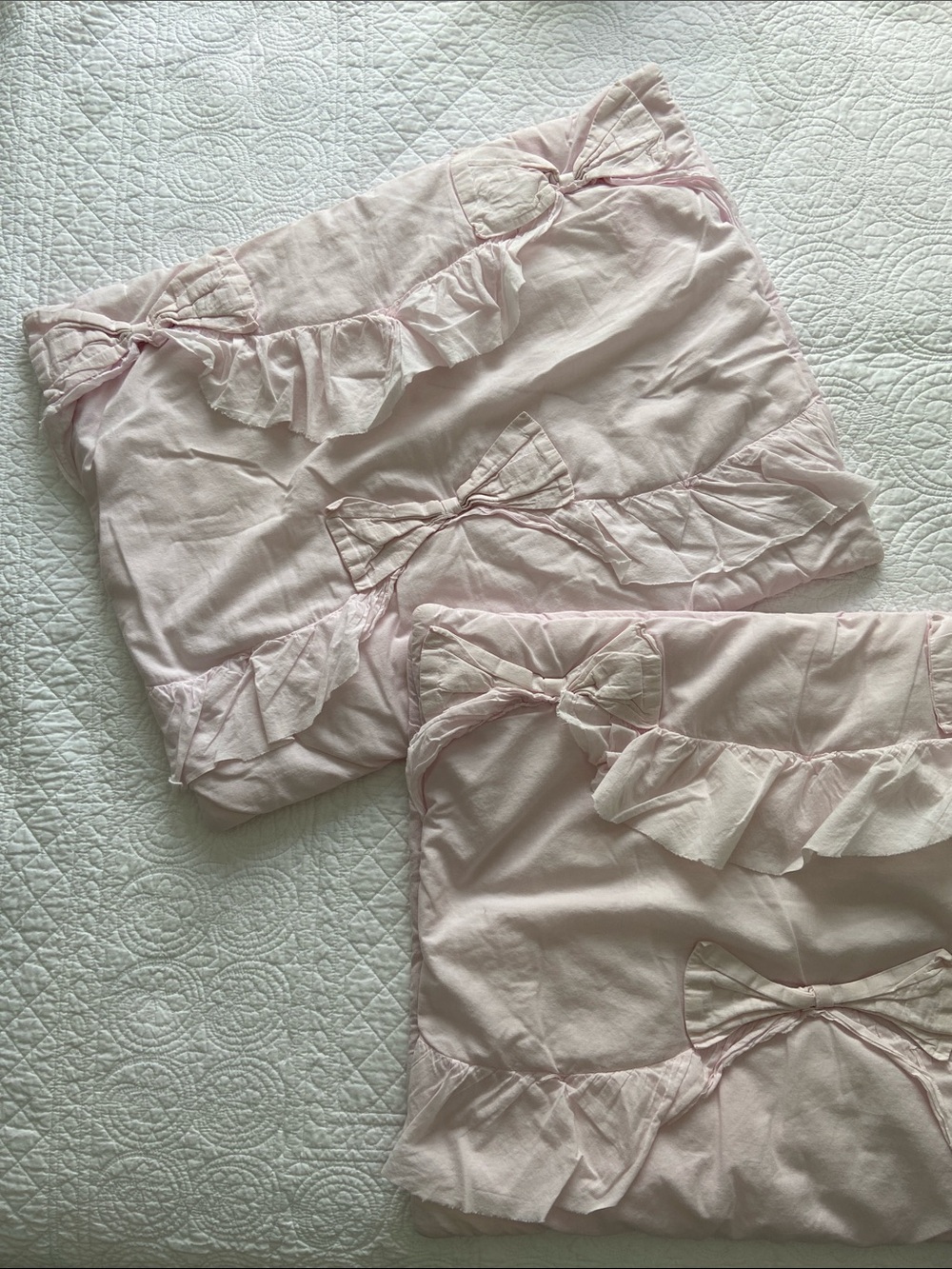 LoveShackFancy Pottery Barn Pale Pink Ruffle Bow Pillowcases Shams (Pair)